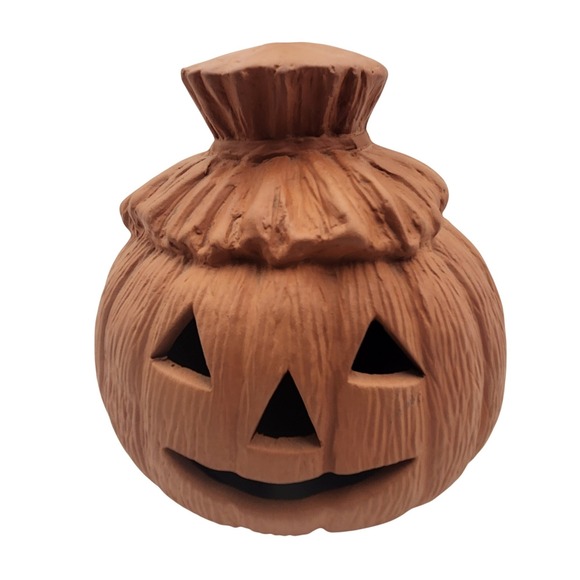Other - Terracotta Pottery Jack O Lantern Scarecrow Pumpkin Candle Holder Luminary 8"